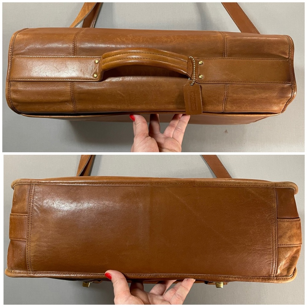 VINTAGE 90s Coach Turnlock Briefcase A8S-0546, British Tan, Brass Hardware - Picture 8 of 16